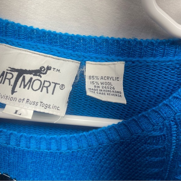 Vintage Slouchy Bold Geometric Neon Wool Blend Knit Sweater Embellished L - Picture 3 of 4